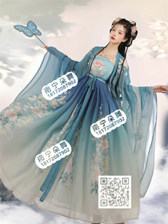 绿色渐变印花长衣广袖齐胸汉服