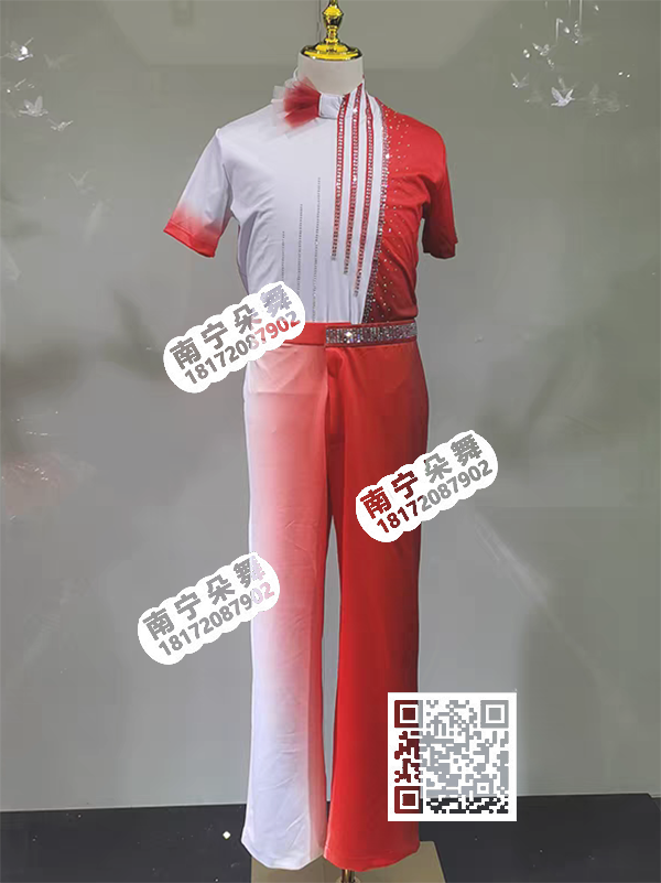 大红半身白红渐变红领花如虹男当代