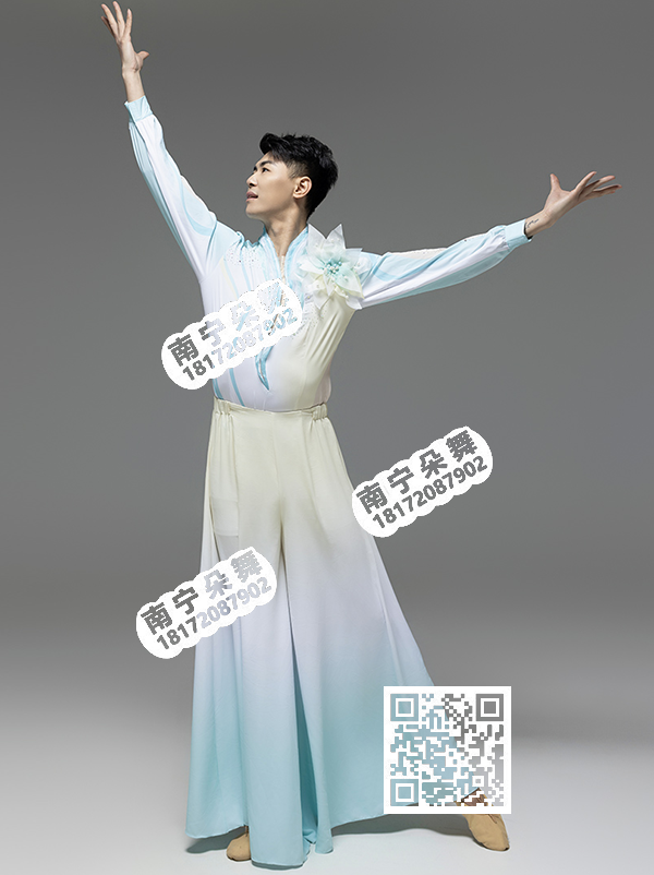 青黄渐变肩花连衣裙云之海古典男装