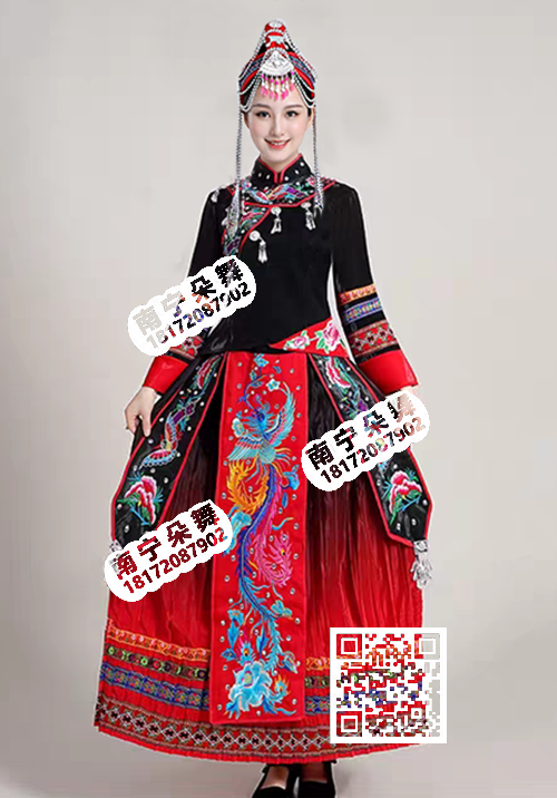 黑红斜襟百褶裙畲族女装