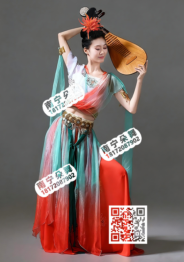 敦煌红绿渐变羽衣短袖女装